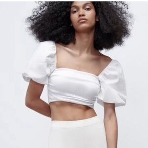 NWT Zara cropped top puff sleeves  stretchy bodice On or off shoulder